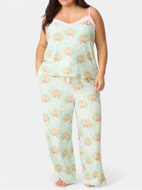 PJ Salvage Adrian Valencia x PJS Floral PJ Set Size 2X in Bright Mint NWT